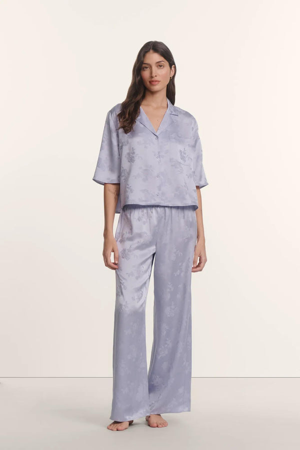 Inez Washable Silk Jacquard Relaxed Wide Leg Pant PJ Set